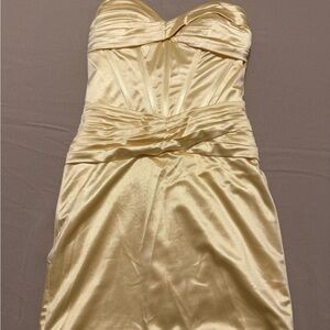 Strapless Satin Cocktail Dress in Soft Gold